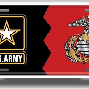Army-Marines House Divided Embossed License Plate (Officially Licensed Product)